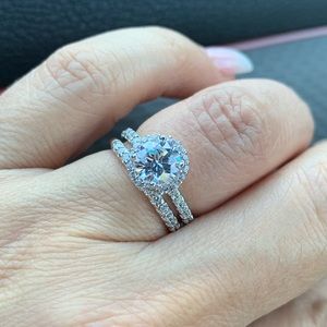 14k Solid White Gold Engagement wedding Ring Set